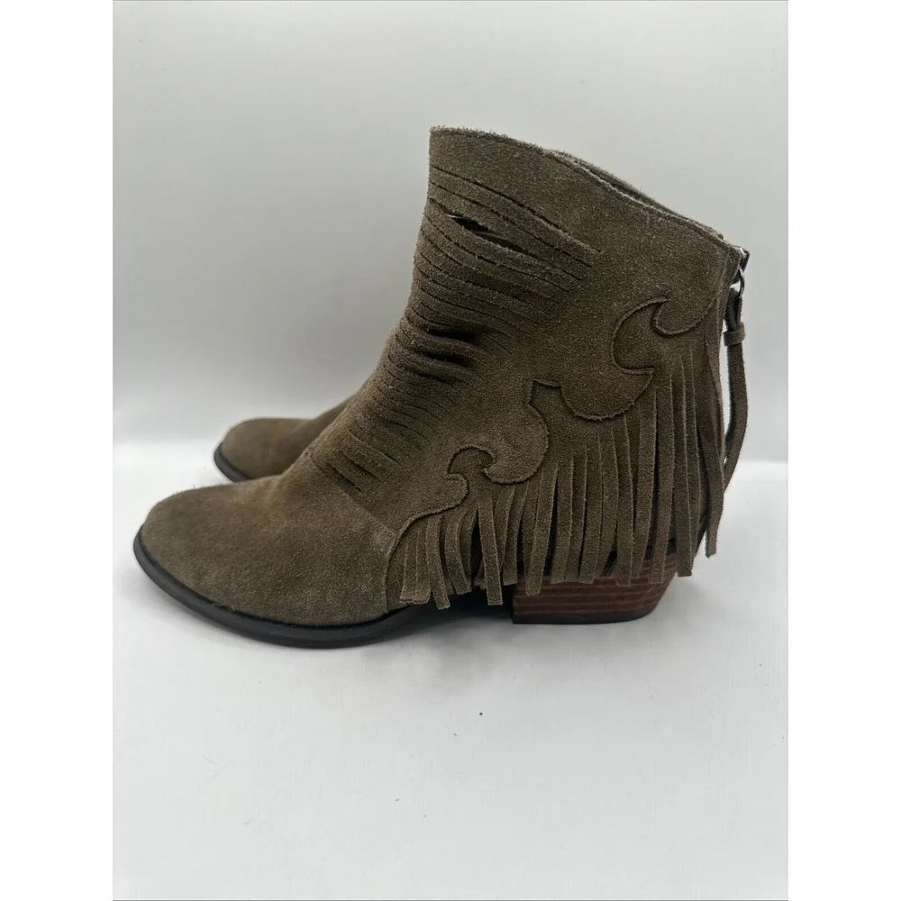 Yellow Box Booties Ankle Boots Letty Zip Chestnut Fringe Boho Women's Size 7